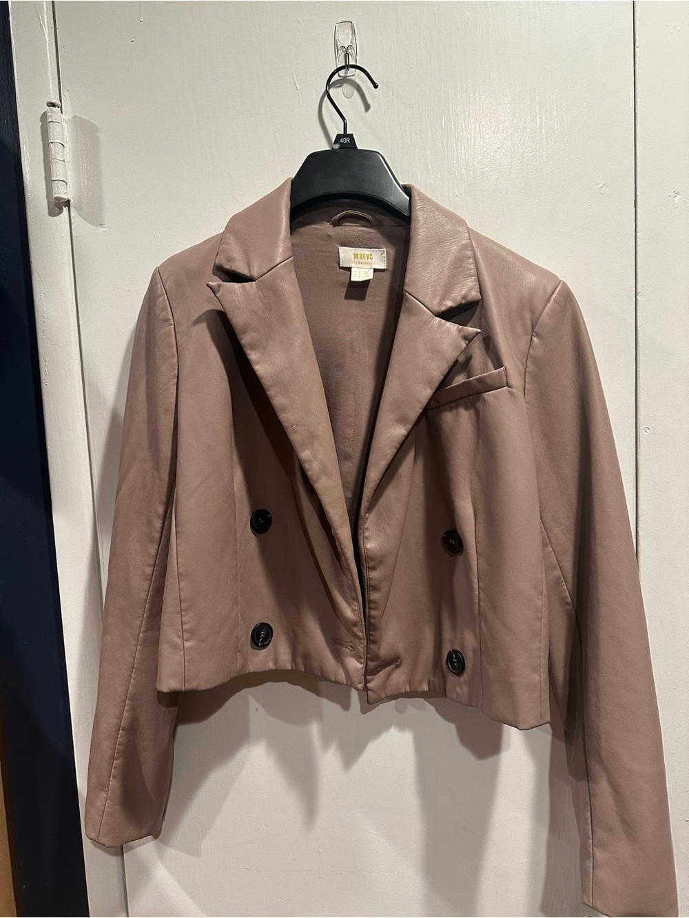 Anthropologie Dusty Mauve Cropped Double-Breasted Blazer